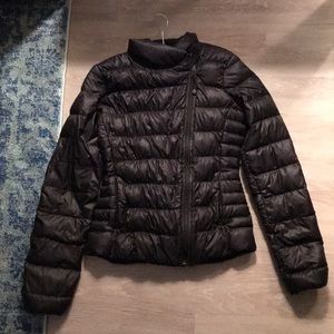 Athleta Black Asymmetrical Puffer Jacket, Size XS